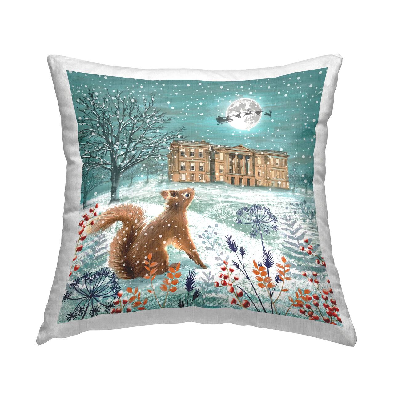 Stupell Industries Squirrel Watching Santa Overhead Throw Pillow